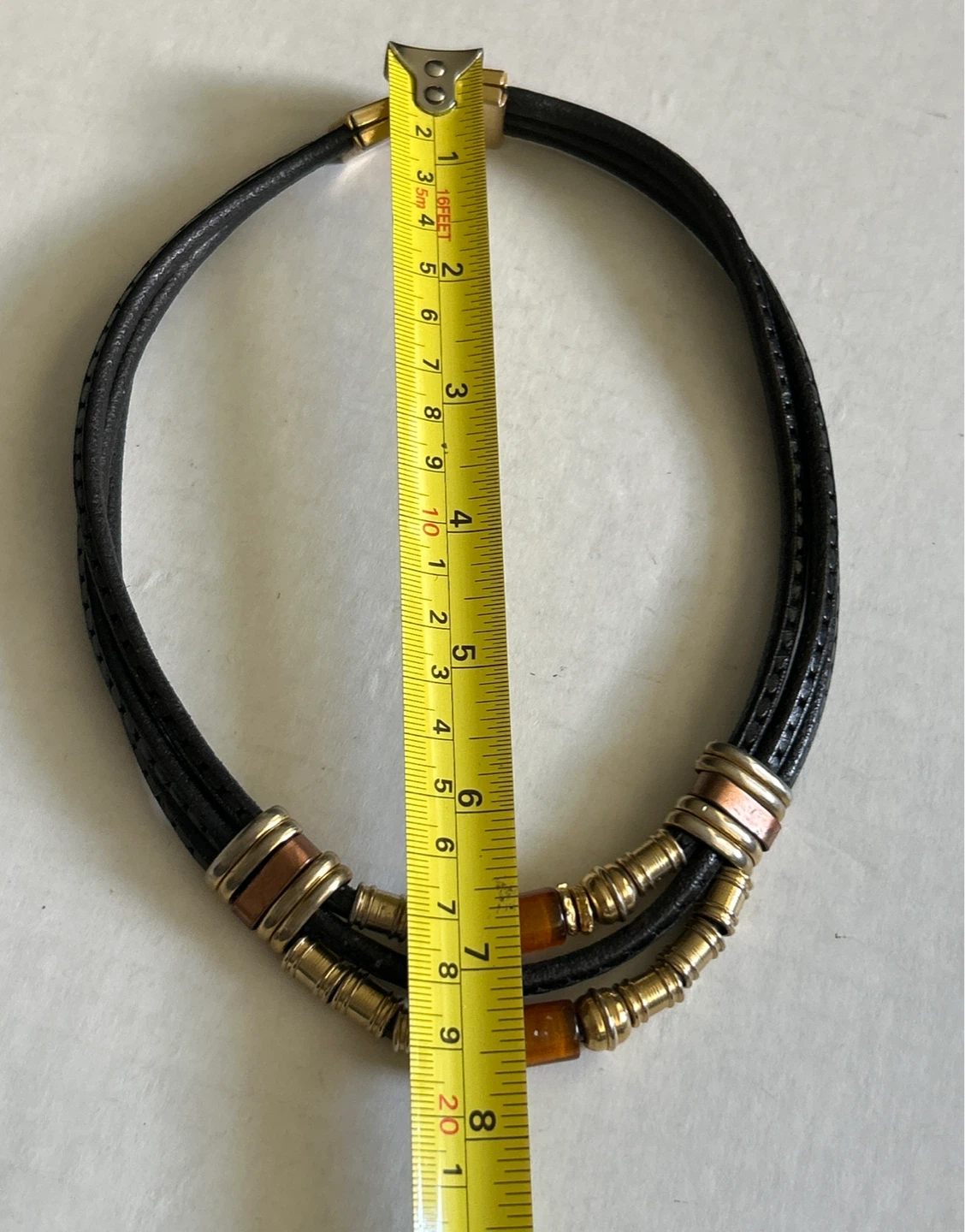 ⚽️Multi-strand black leather With Amber-like accents - photo 2