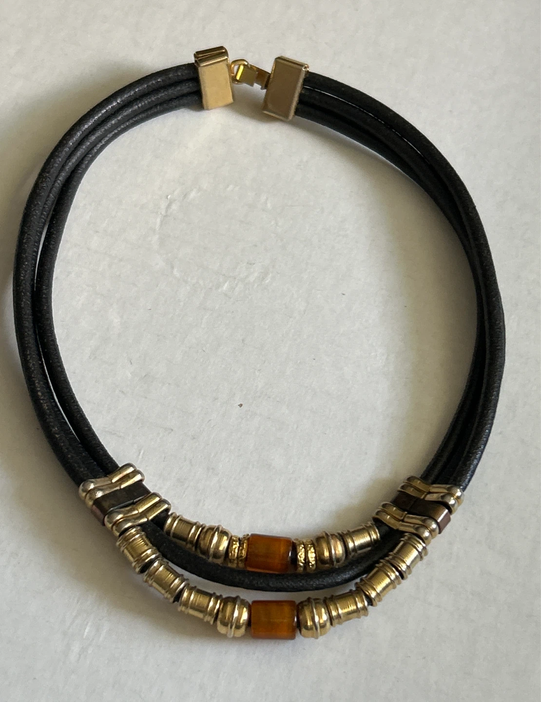 ⚽️Multi-strand black leather With Amber-like accents - photo 3