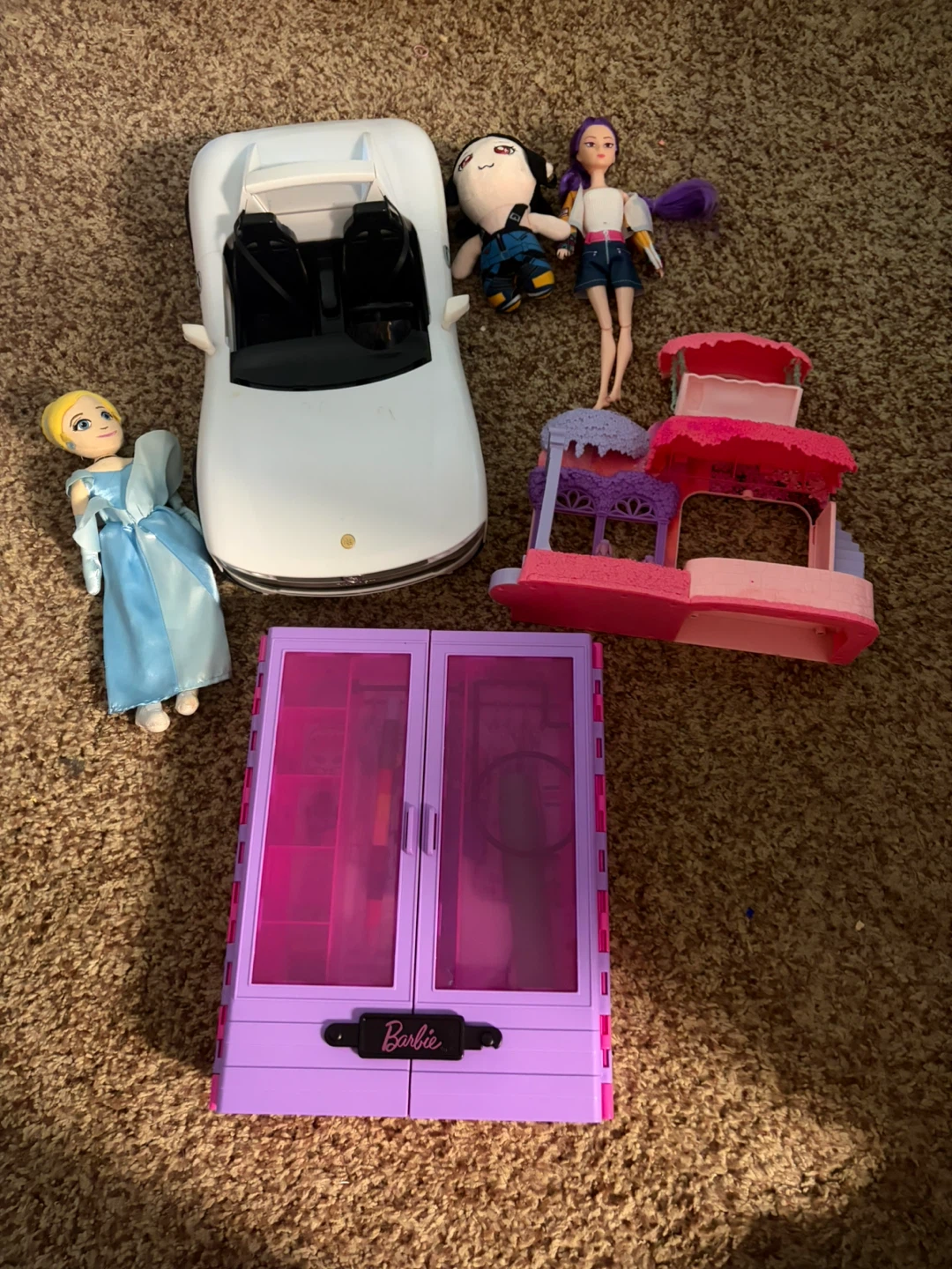 Barbie Dollhouse Furniture, Toy Car, and Dolls Bundle