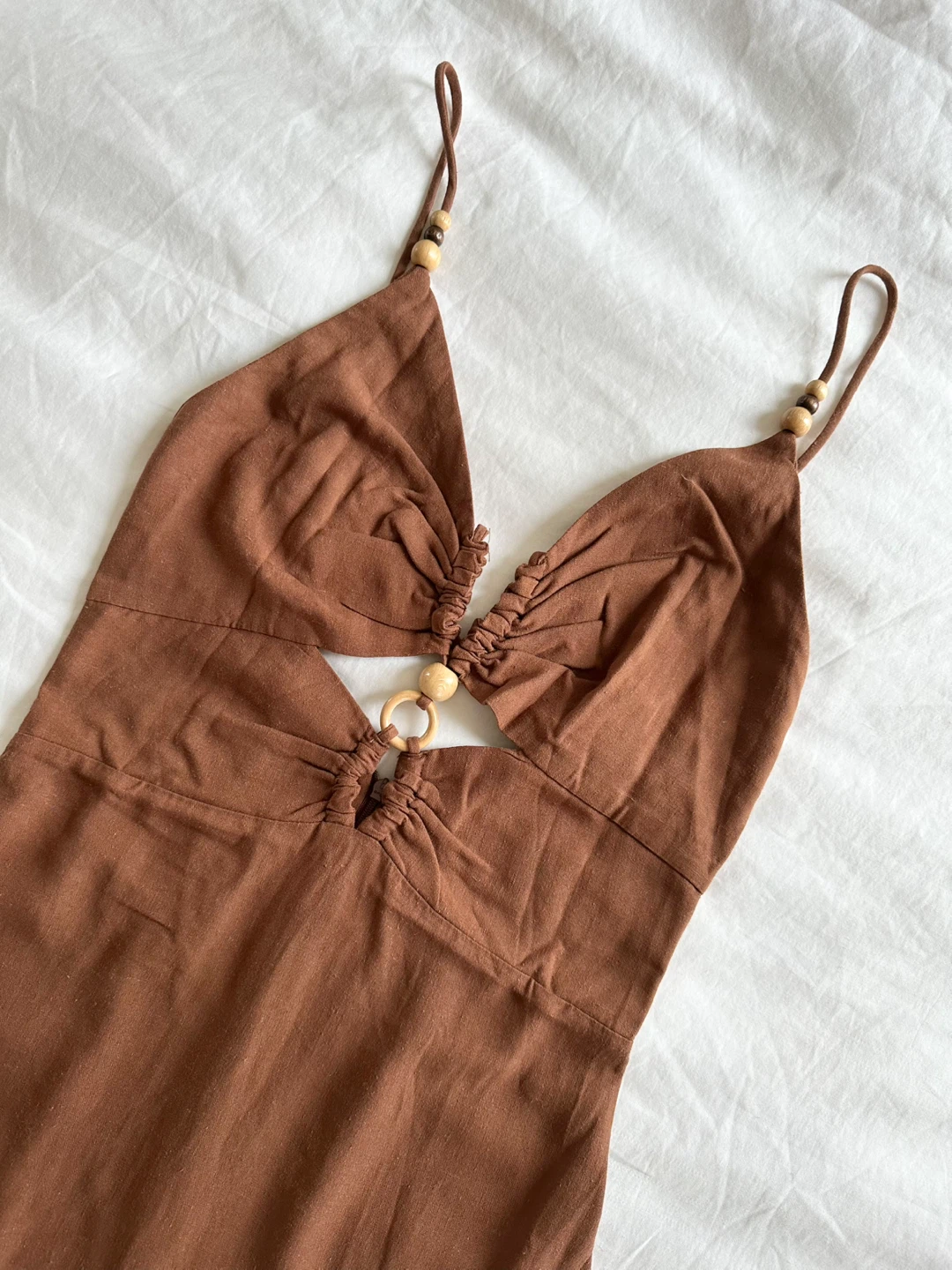 ⚽️ 🆕 Zara Brown Linen Blend Cutout Midi Dress - XS - photo 4