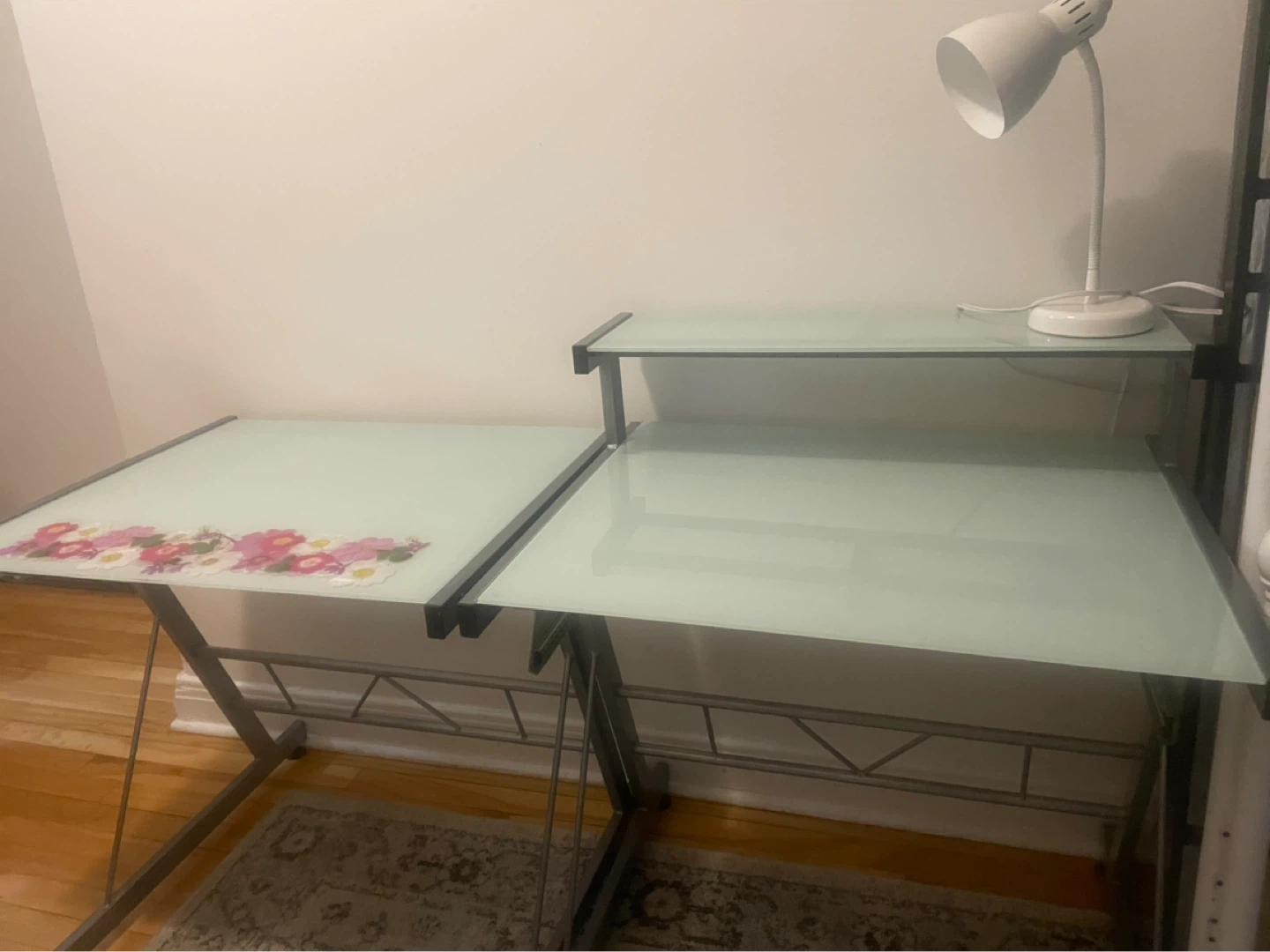 Glass Top Computer Desk with Lamp