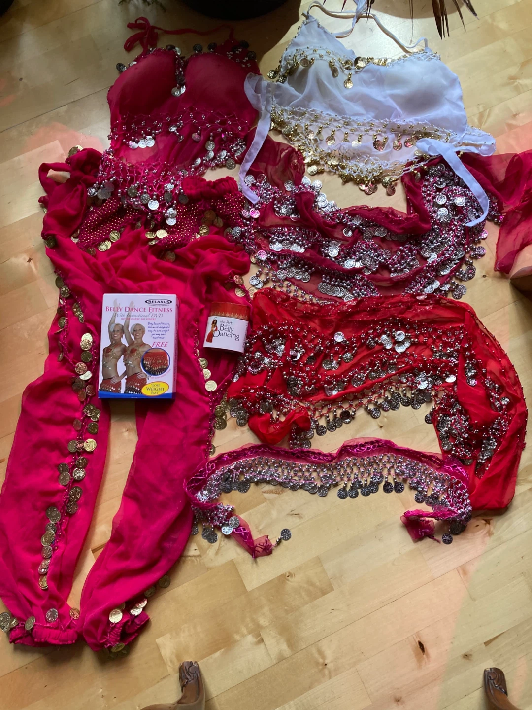 Large collection of belly face costumes and accessories