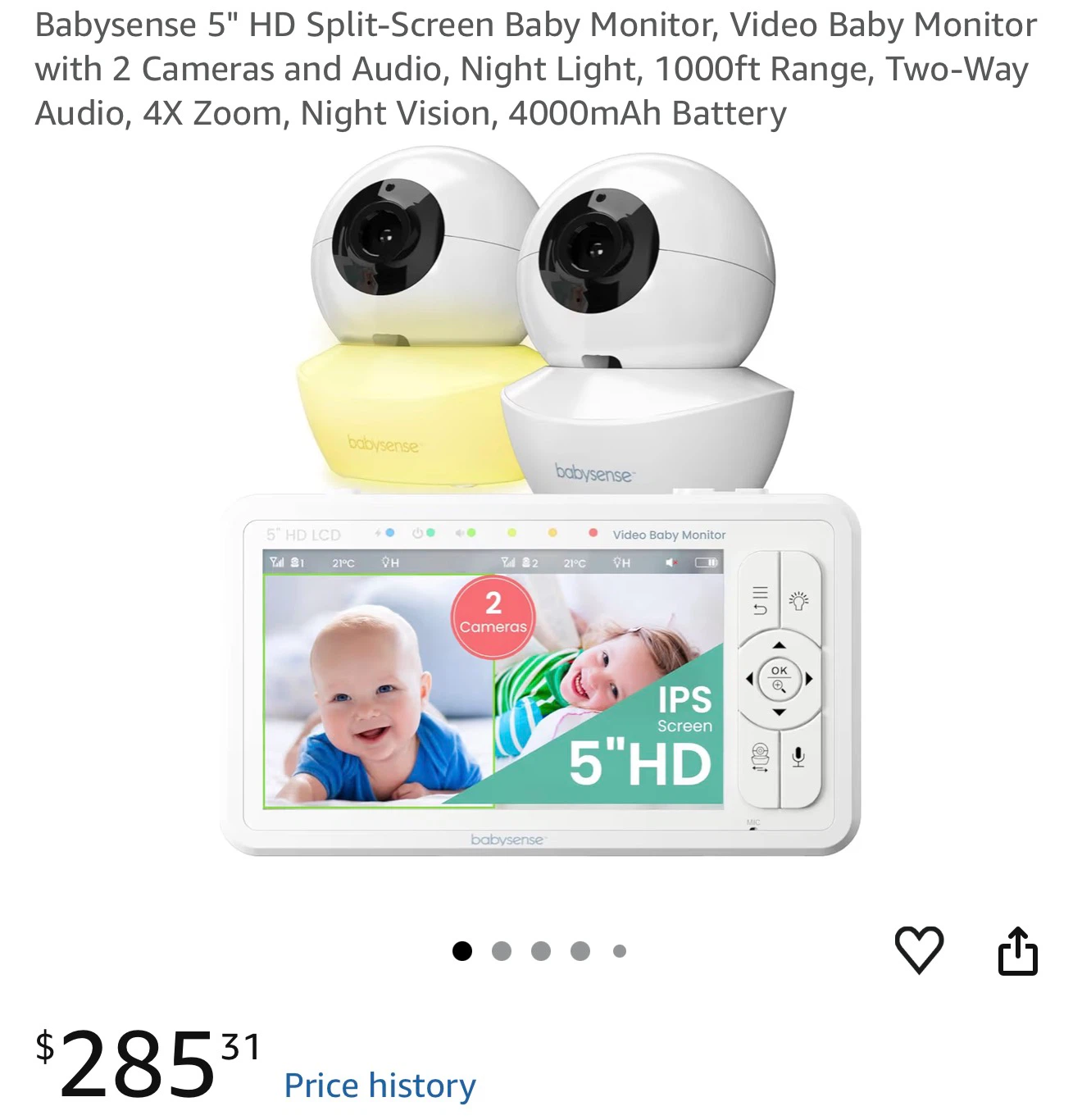 Babysense 5" HD Split-Screen Baby Monitor