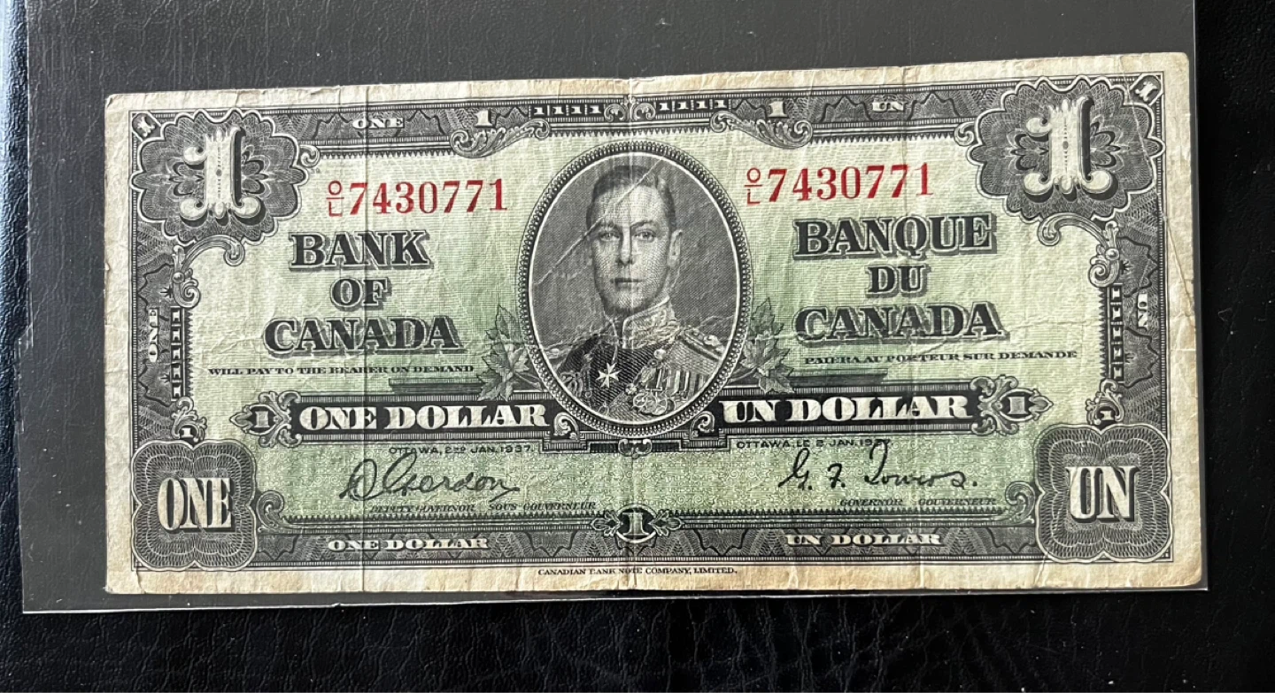 Bank of Canada One Dollar Bill - 1937 - photo 4