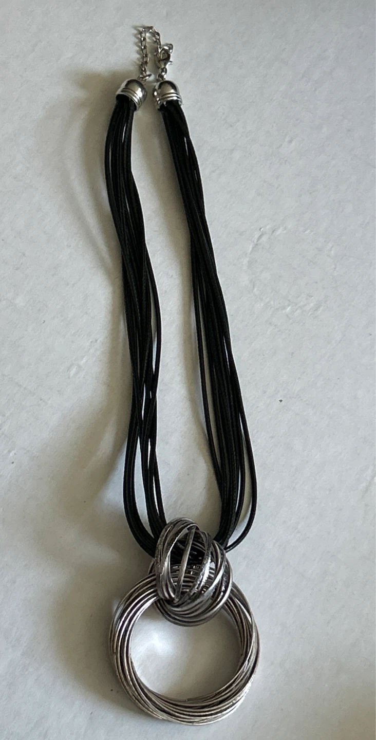⚽️Black Cord Necklace with Silver Circle Pendant