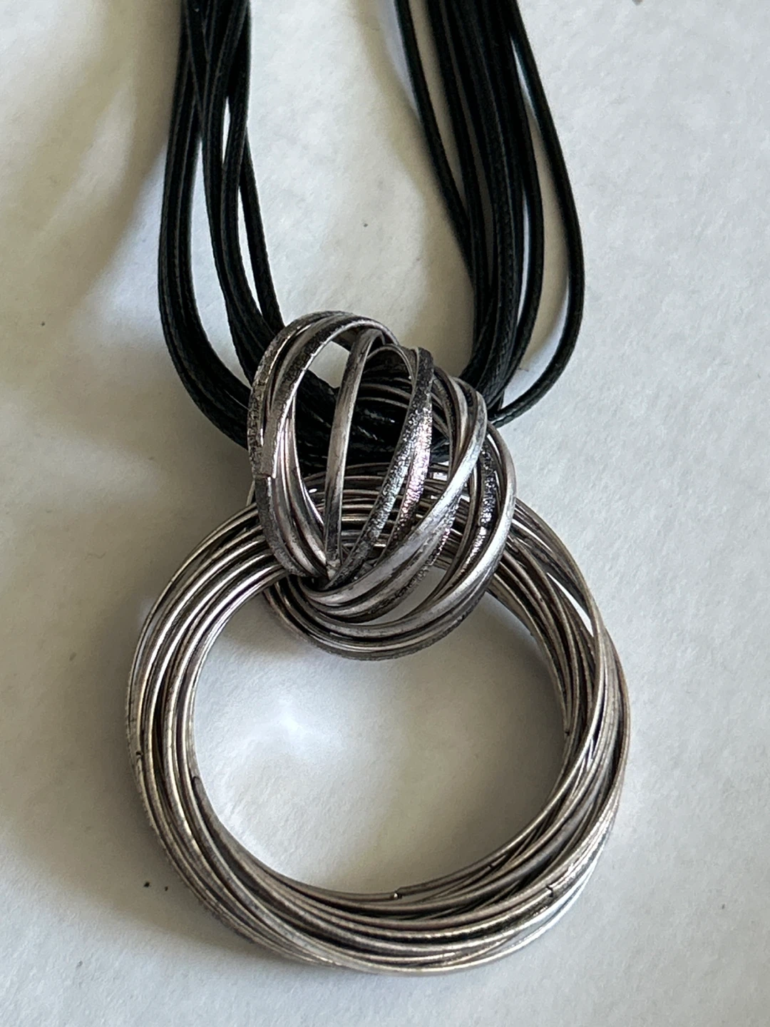 ⚽️Black Cord Necklace with Silver Circle Pendant - photo 2