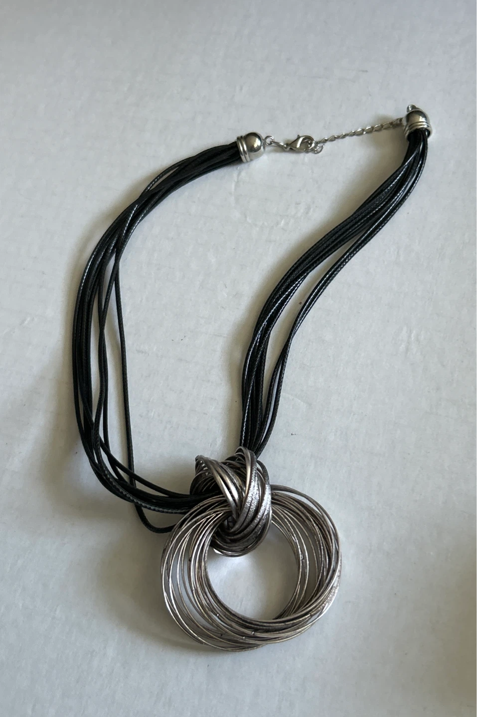 ⚽️Black Cord Necklace with Silver Circle Pendant - photo 4