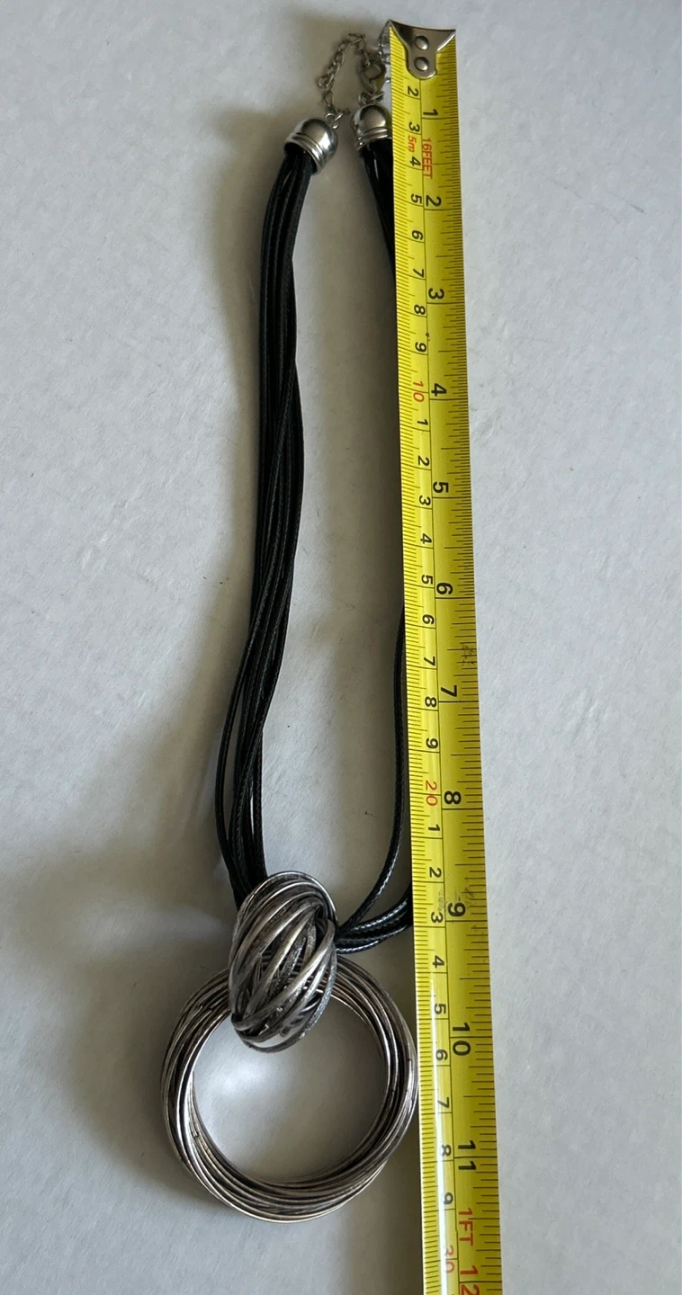 ⚽️Black Cord Necklace with Silver Circle Pendant - photo 5