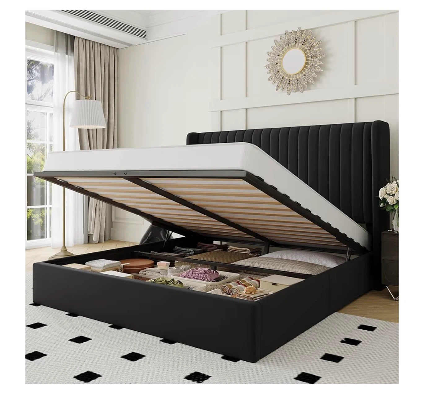 Queen Size Lift Up Storage Bed Frame Black - photo 2