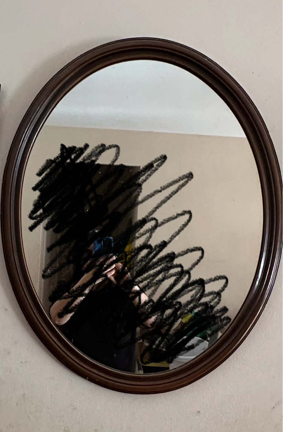 Oval Wall Mirror with Wooden Frame