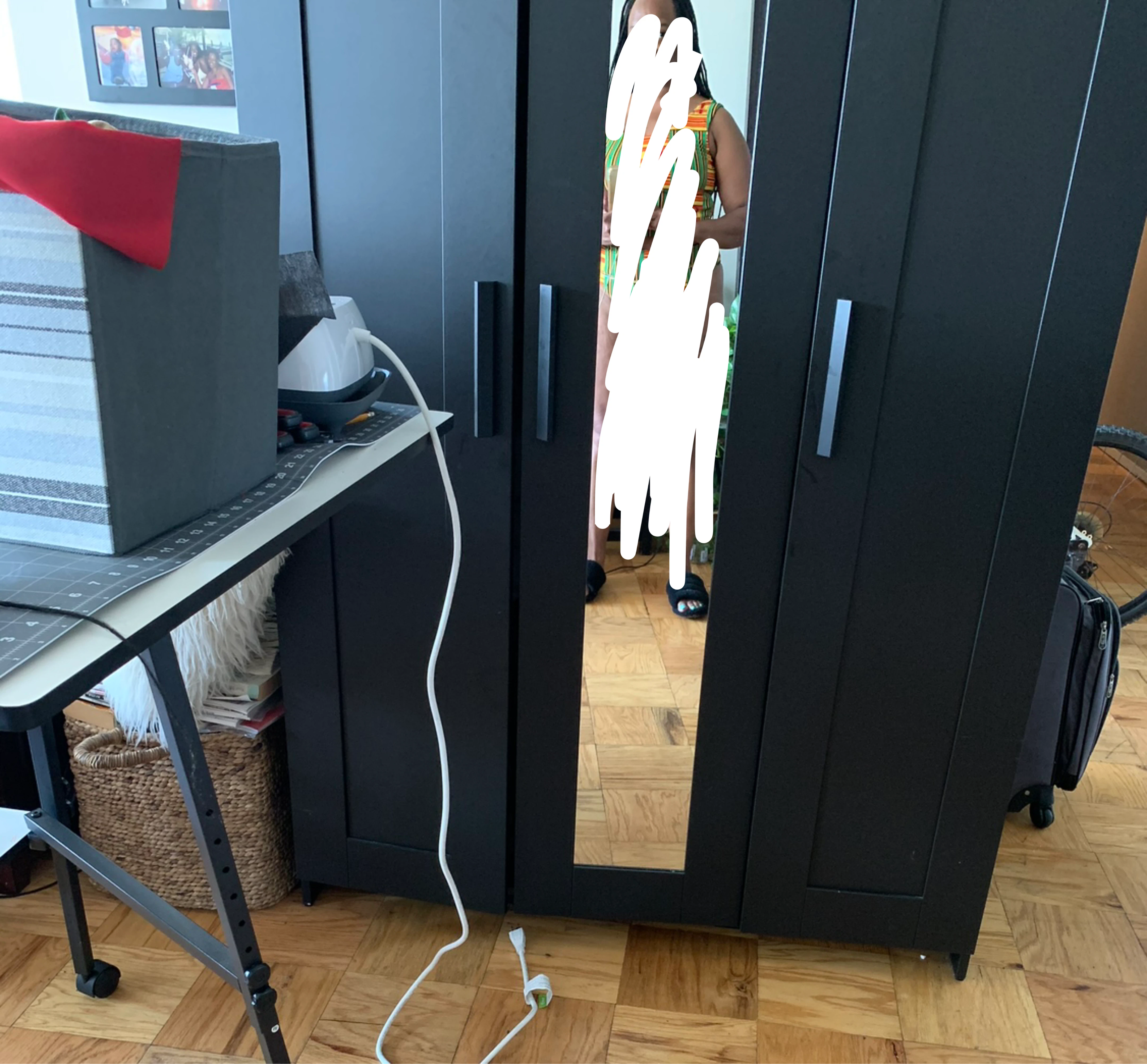 Ikea Dark Wood Wardrobe with Mirrored Doors - photo 3