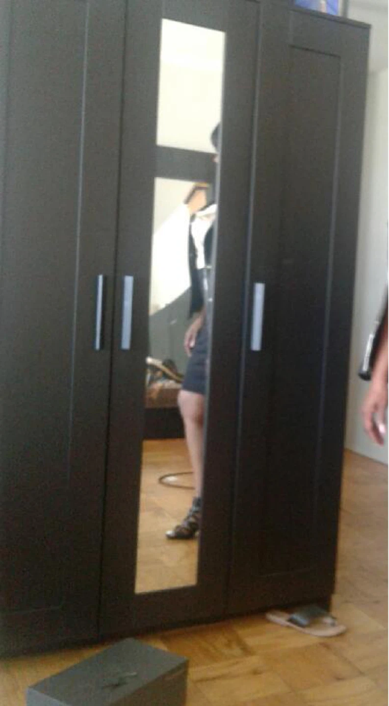 Ikea Dark Wood Wardrobe with Mirrored Doors