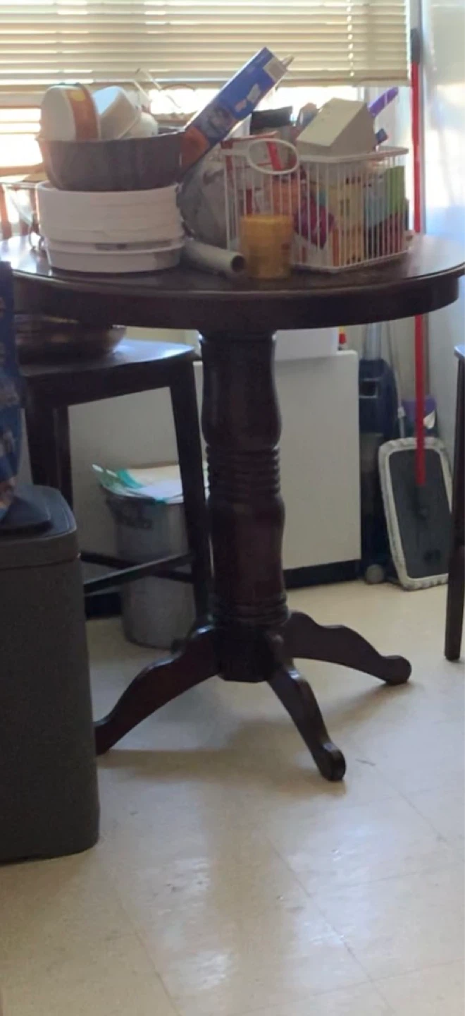 Pier 1 Dark Wood Round Pedestal Dining Table Set