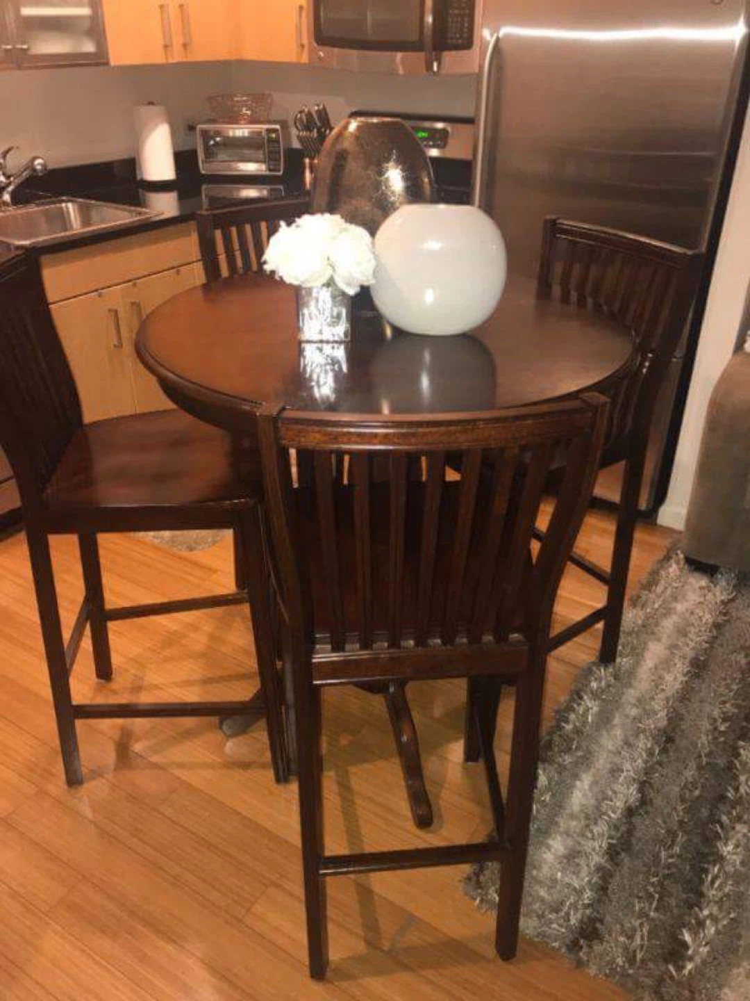 Pier 1 Dark Wood Round Pedestal Dining Table Set - photo 2