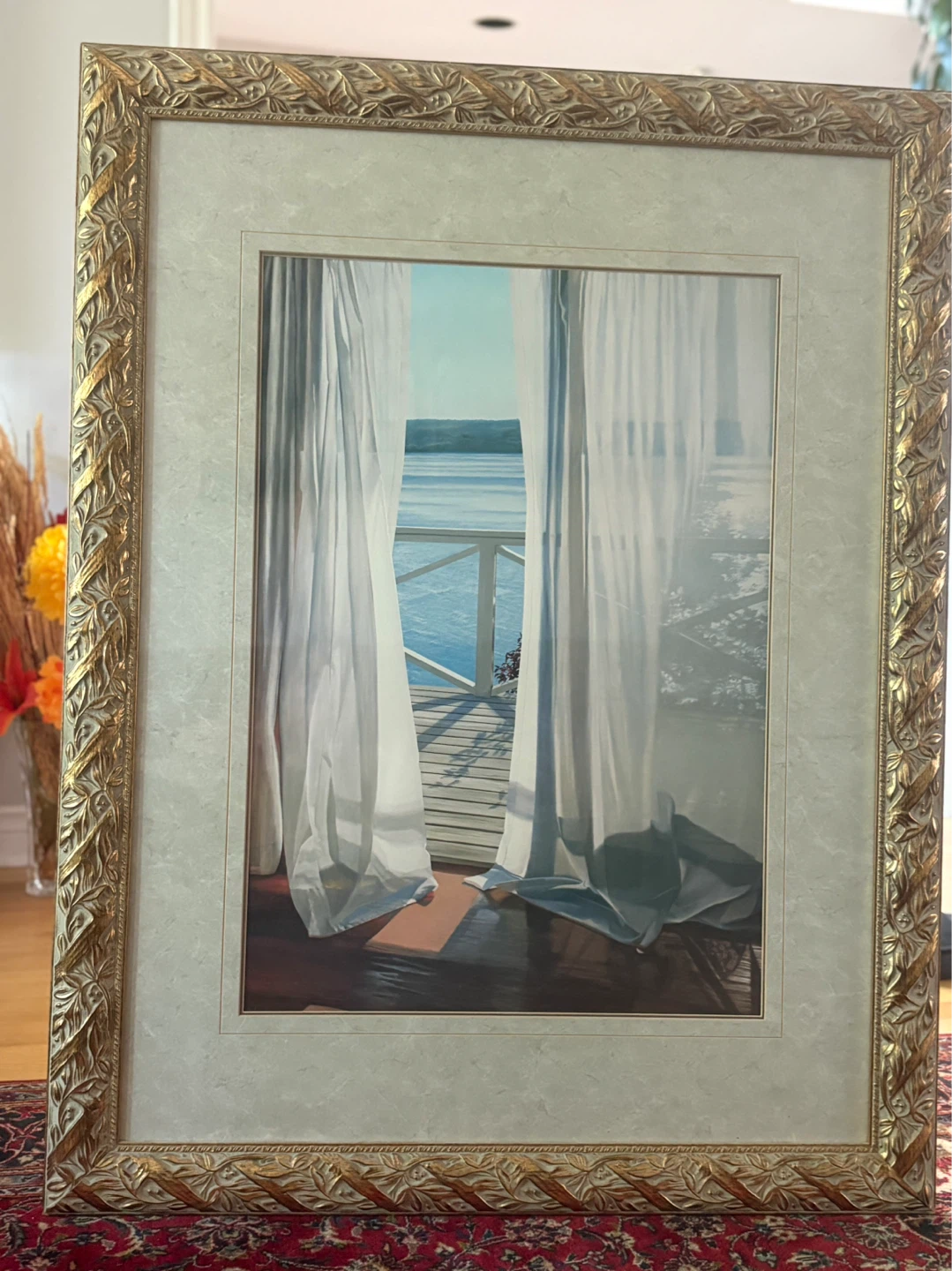 Framed Art Print - Lakeside View with Curtains