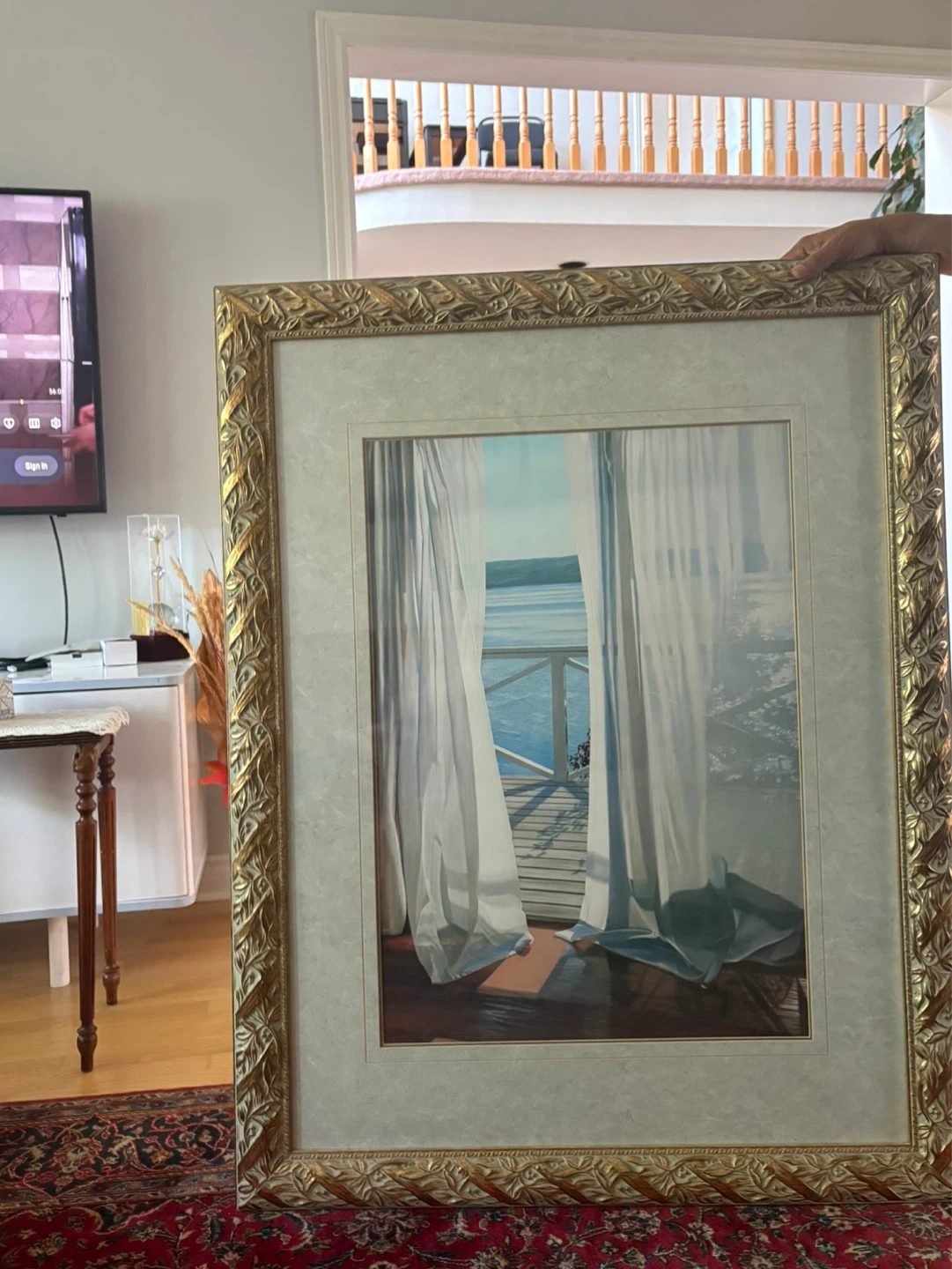 Framed Art Print - Lakeside View with Curtains - photo 3