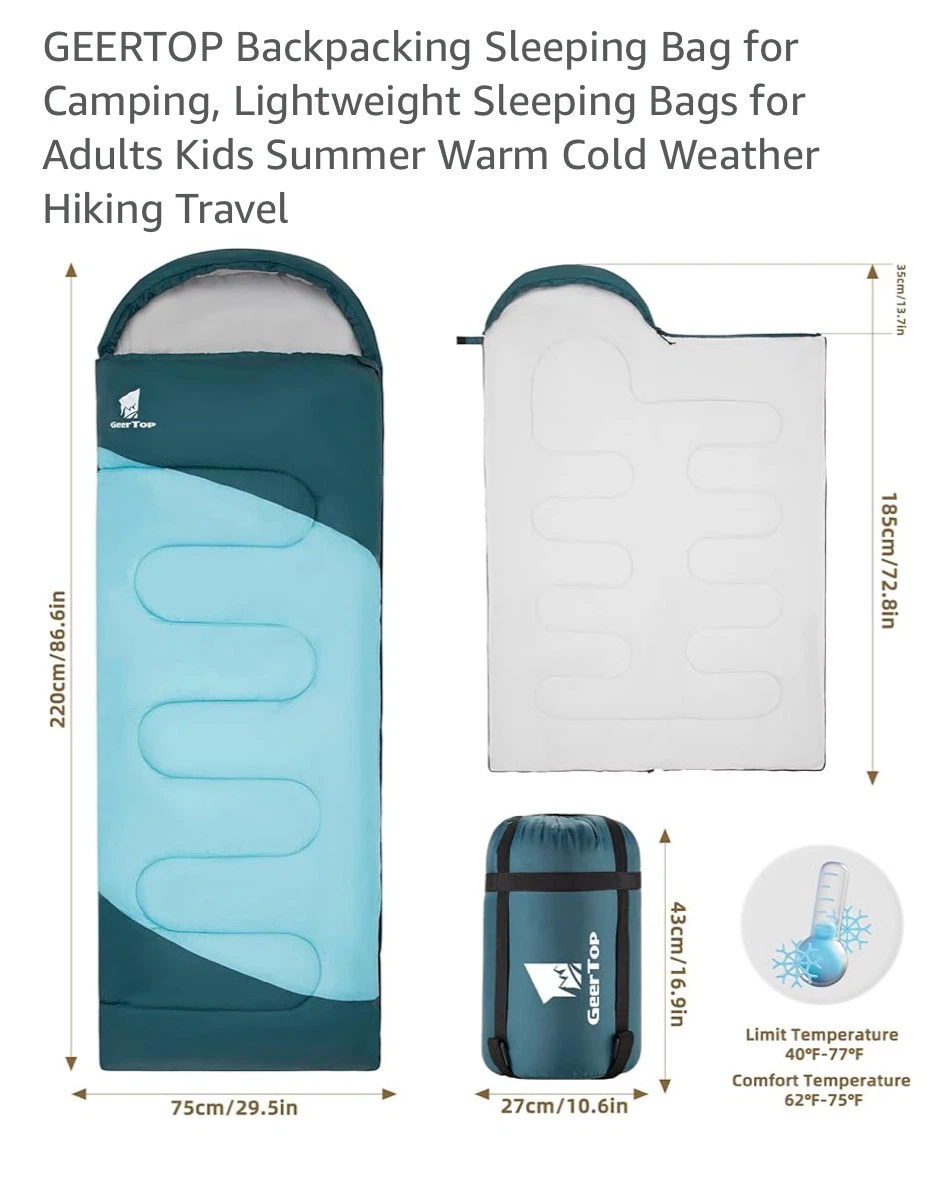 GEERTOP Mint Blue Lightweight Backpacking Sleeping Bag
