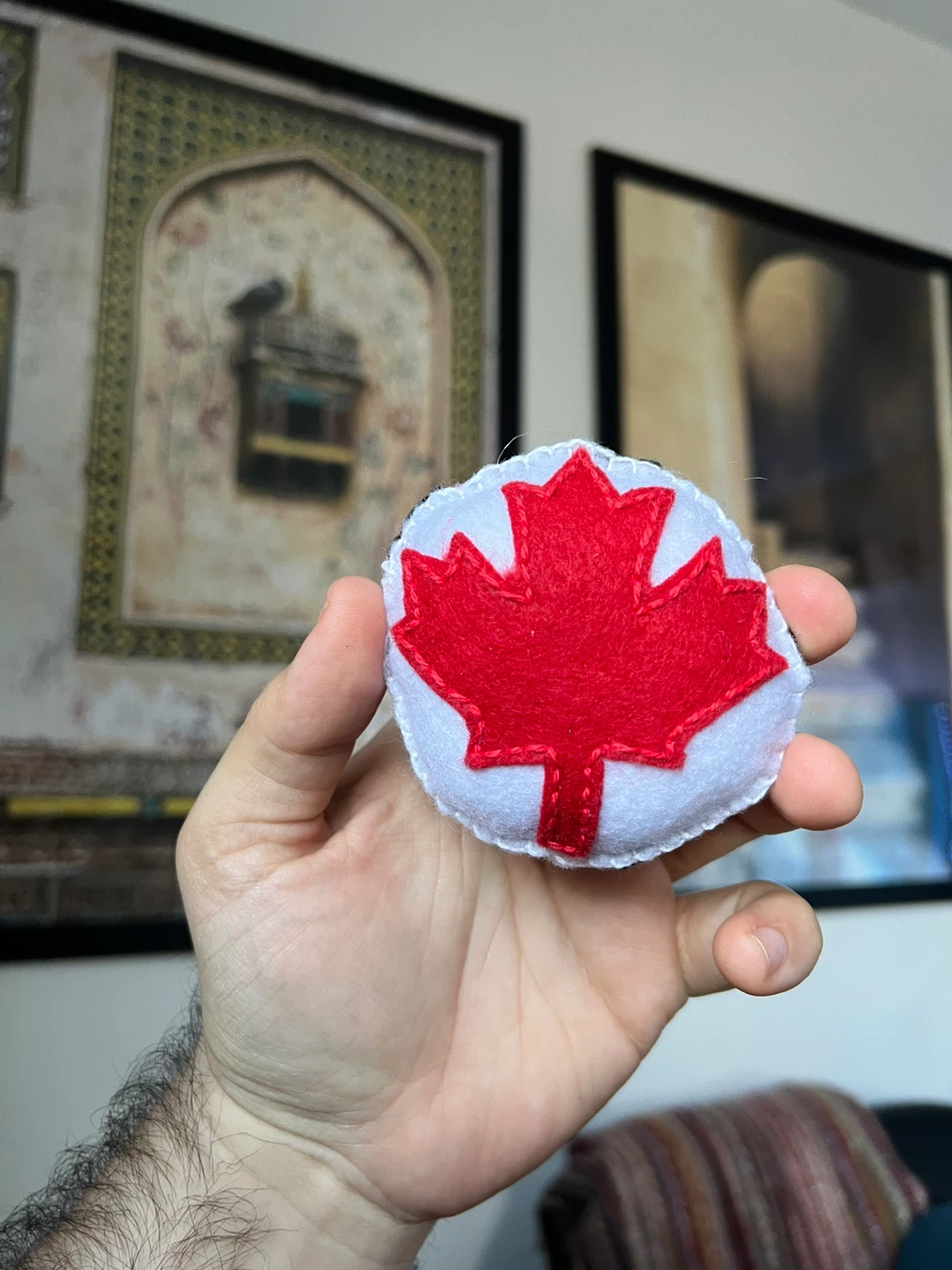 Handmade Felt Cat Toy Ball w Maple Leaf - photo 2