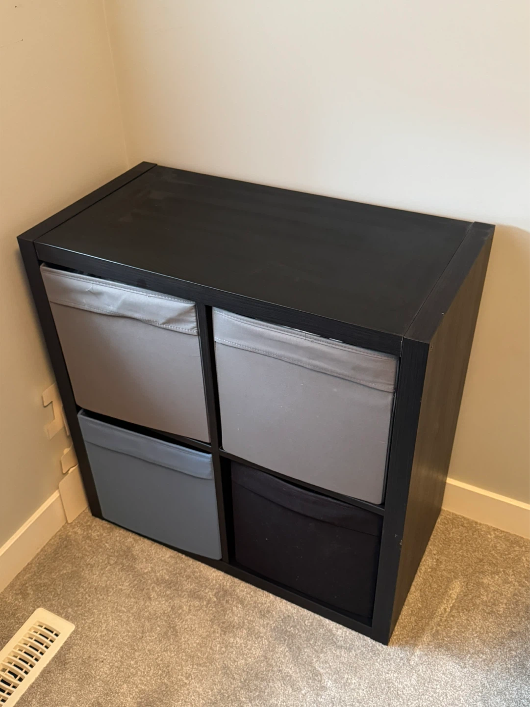 IKEA Black 4-Cube Storage Unit with Bins