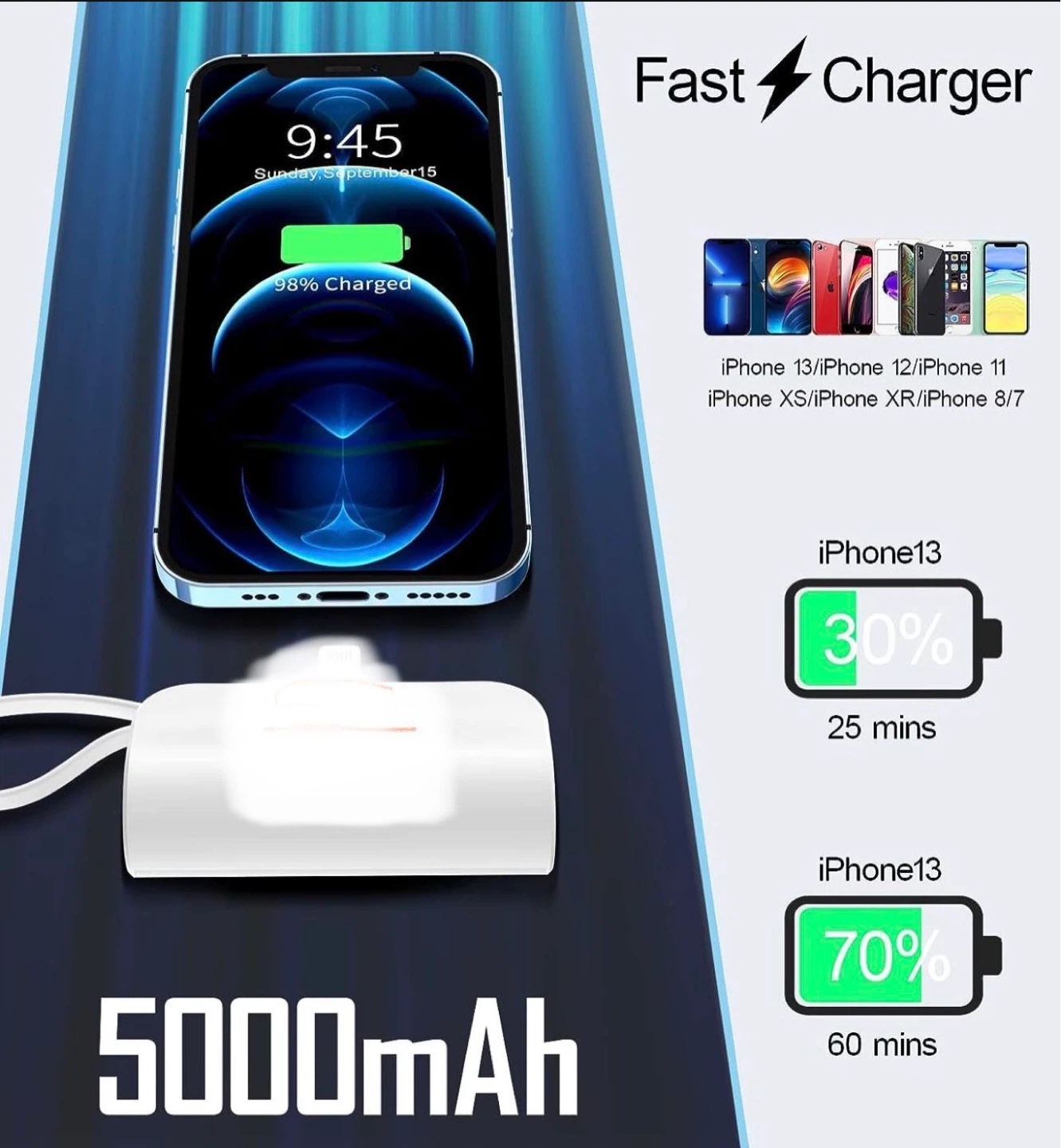 White Portable 5000mAh Power Bank Charger for iPhone - photo 2