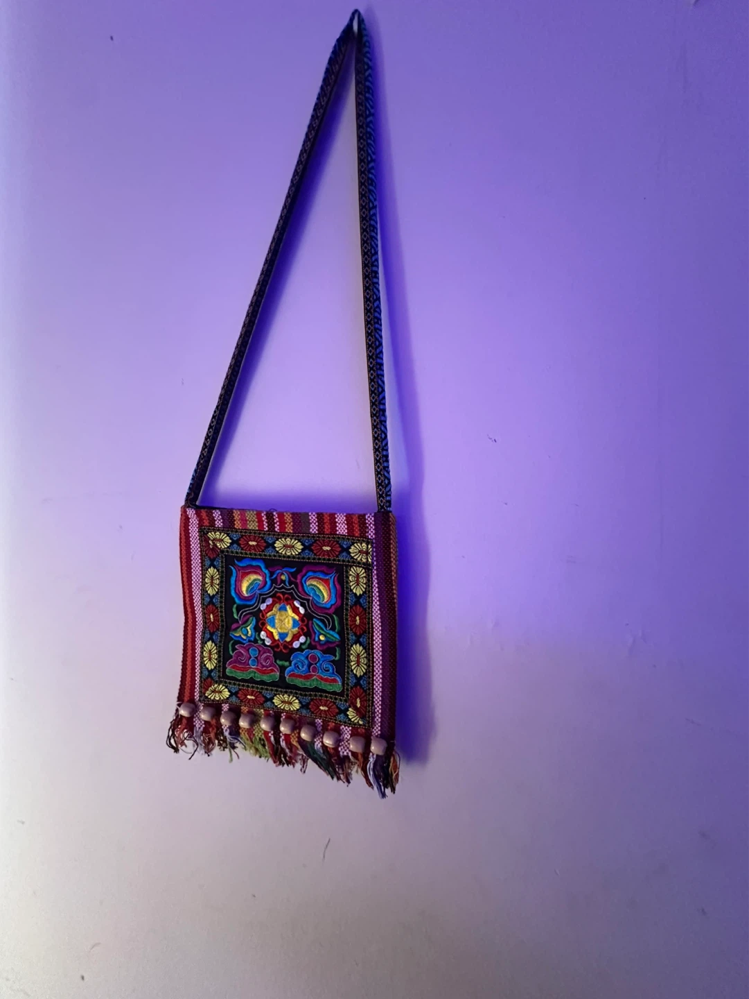 Embroidered Shoulder Bag with Tassels