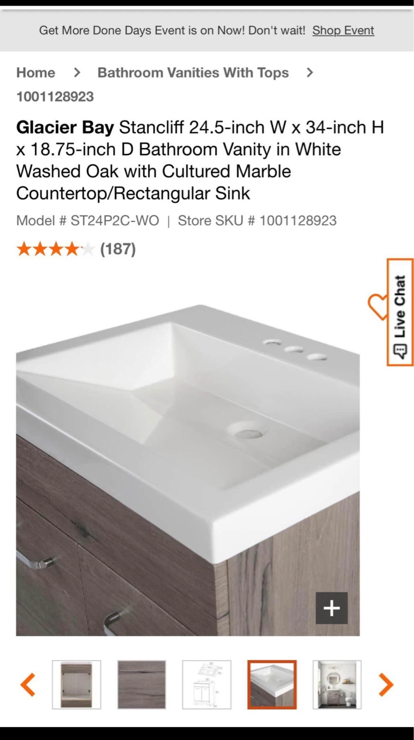 Glacier Bay Stancliff 24-inch Vanity Combo - White Washed Oak - photo 2