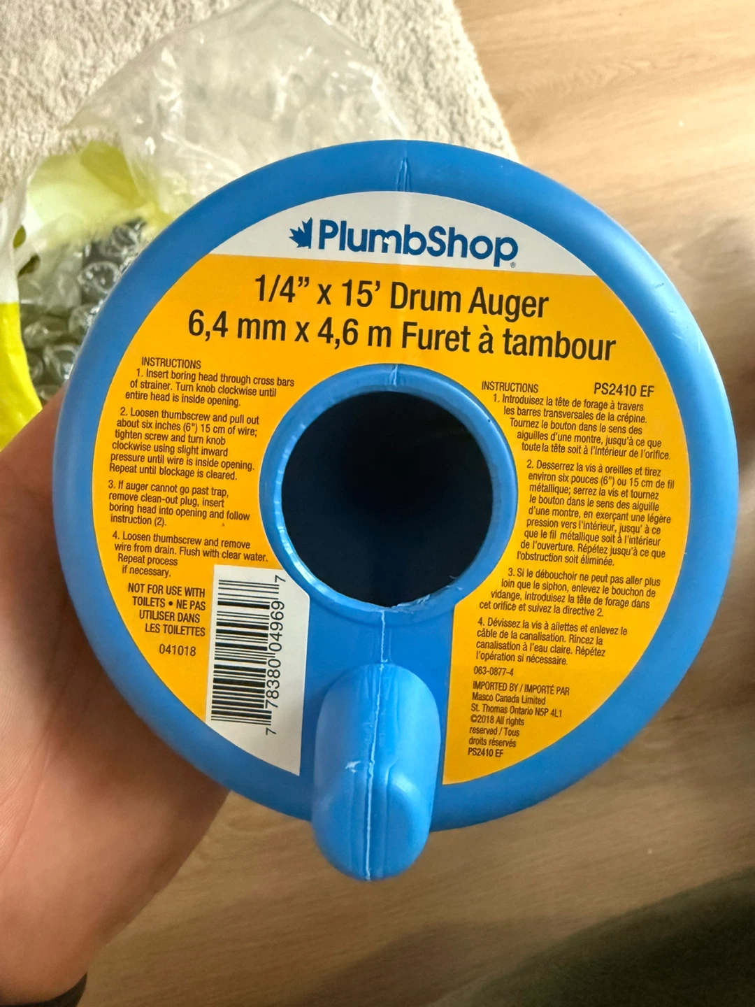 PlumbShop 1/4" x 15' Drum Auger - photo 2