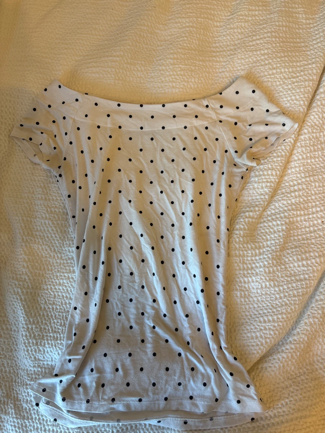 Reitmans White Polka Dot Short Sleeve Top XXS