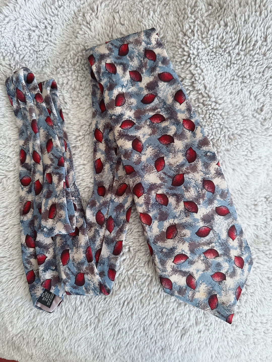 Vintage Christian Dior Silk Tie – Red Leaf Abstract Pattern