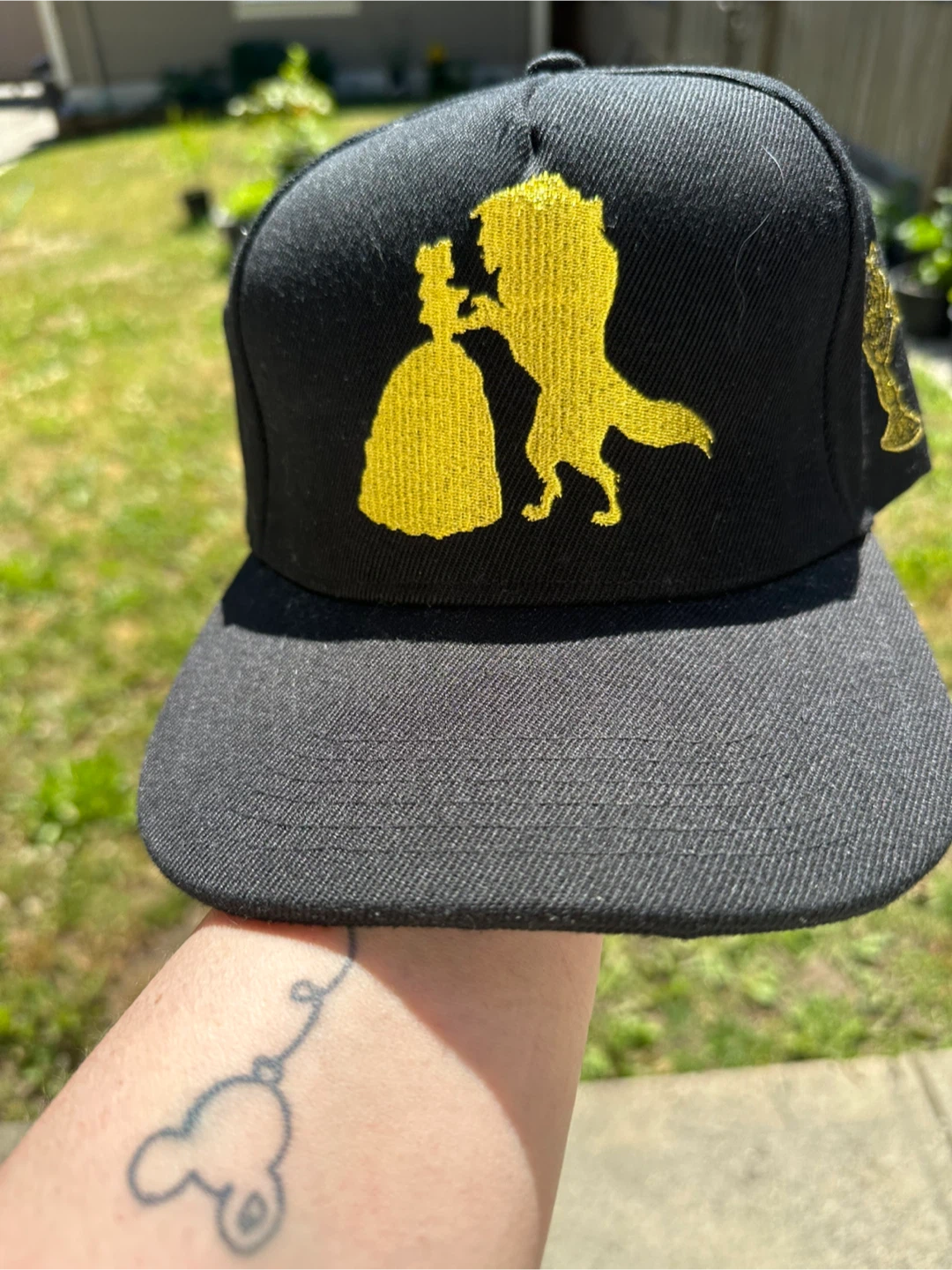 Black Baseball Cap with Beauty and the Beast Embroidery
