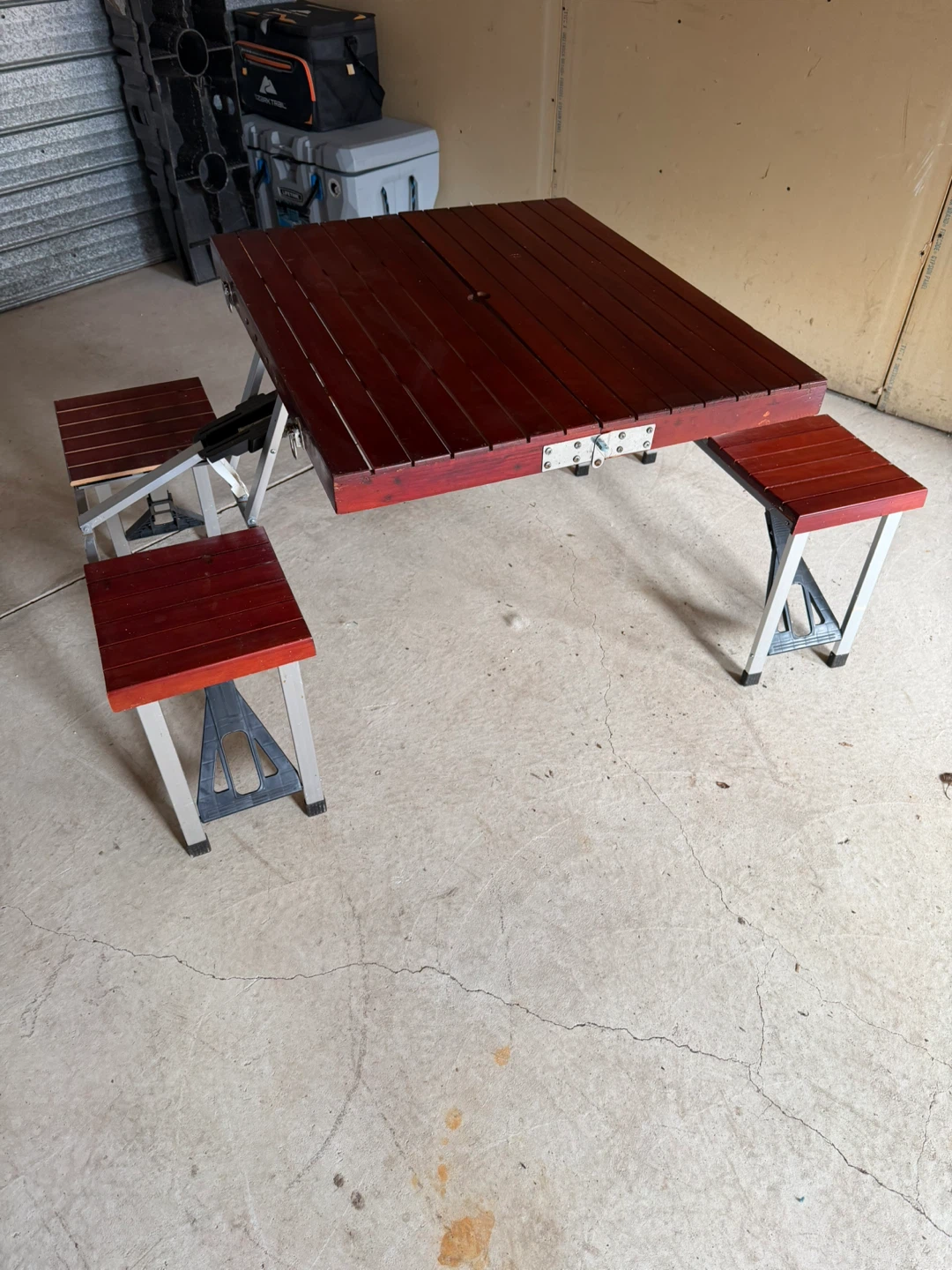 Red Wooden Folding Picnic Table with Seats - photo 2