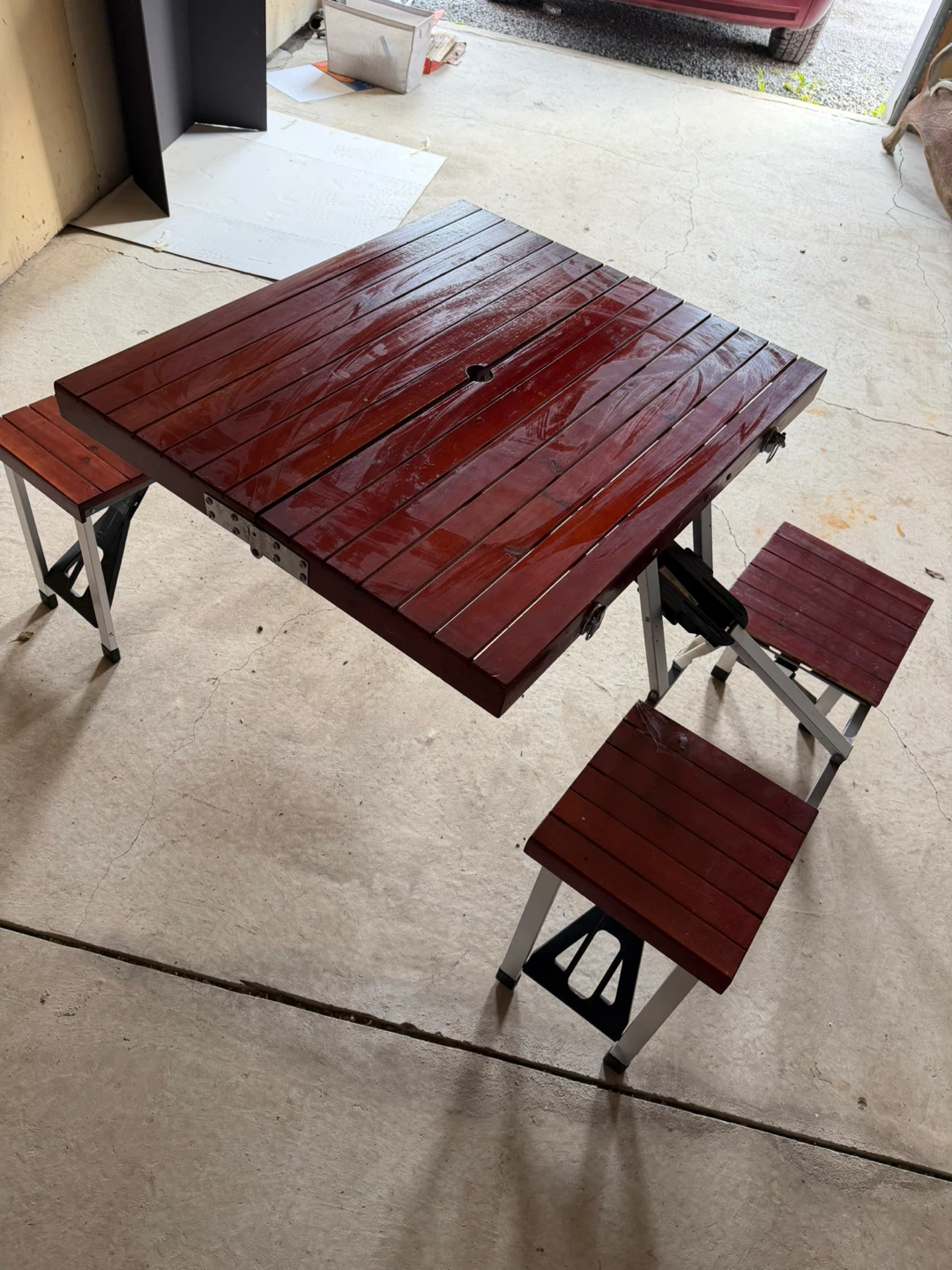 Red Wooden Folding Picnic Table with Seats - photo 4