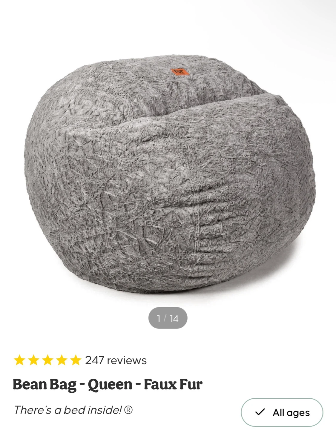 Queen Faux Fur Bean Bag - "Bed Inside"