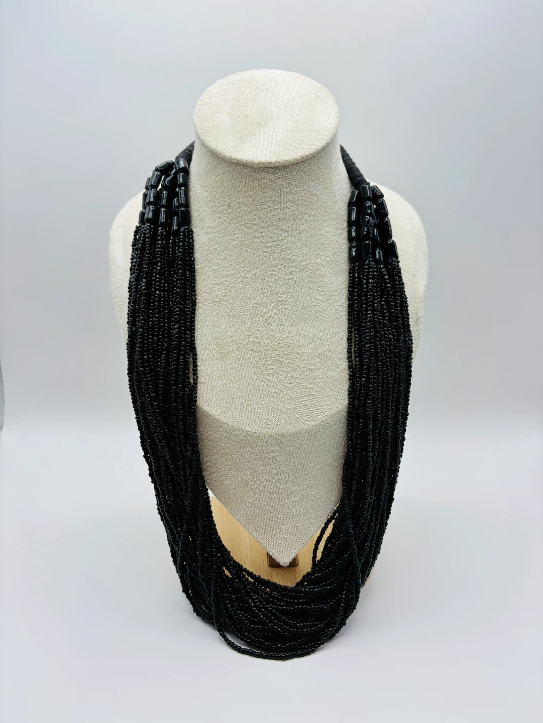 Black Glass Beaded Statement Necklace