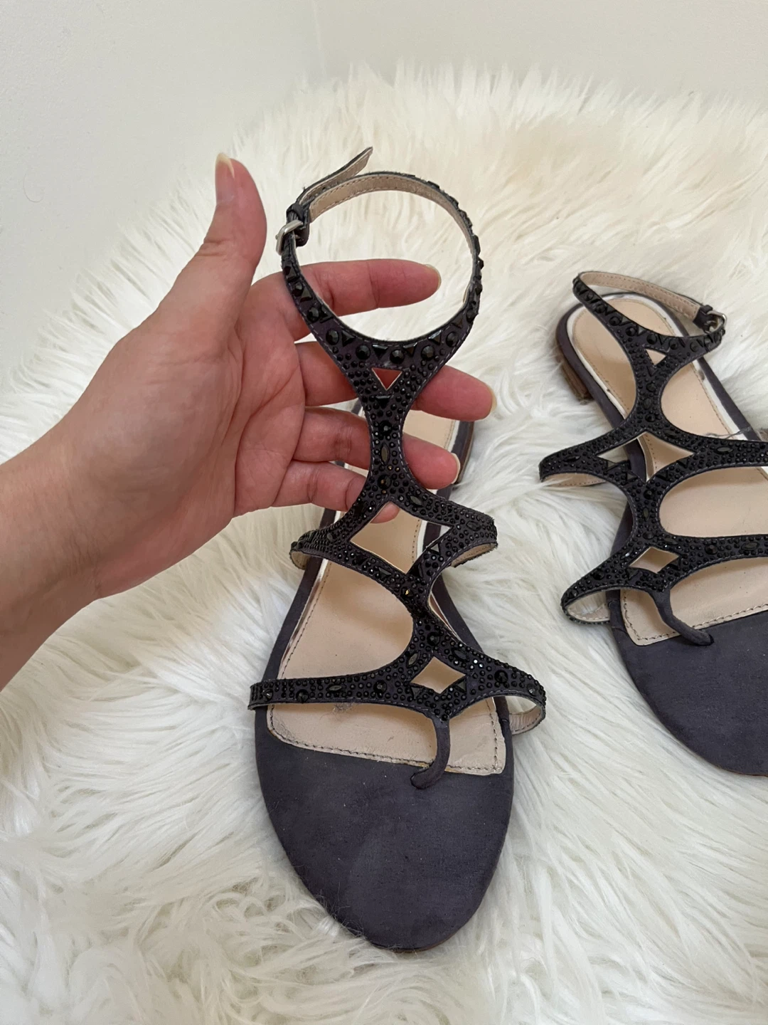 Zara Sparkly Black Flat Sandals ⚽ - photo 2