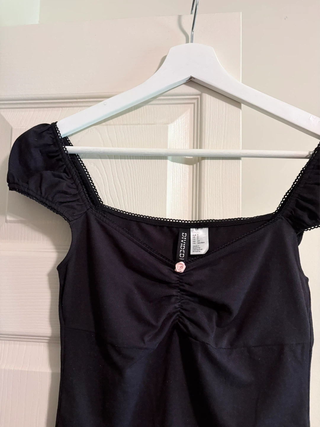 H&M Black Ruched Puff Sleeve Top - photo 2