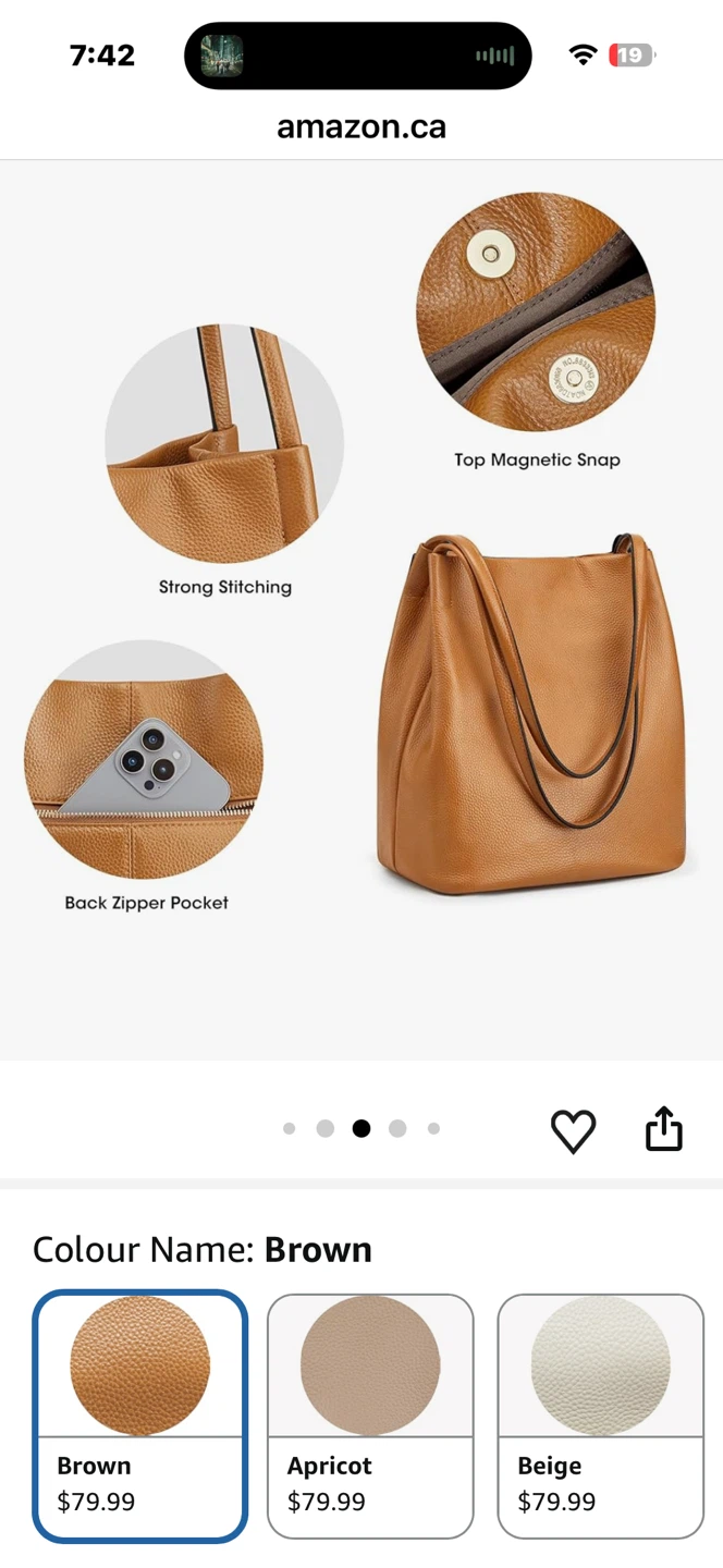 Brown Leather Tote Bag with Magnetic Snap Closure - photo 3