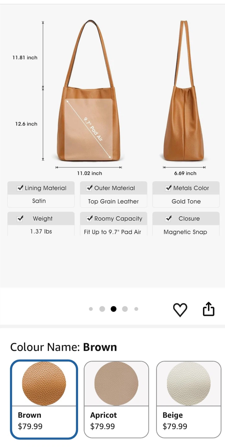 Brown Leather Tote Bag with Magnetic Snap Closure - photo 4