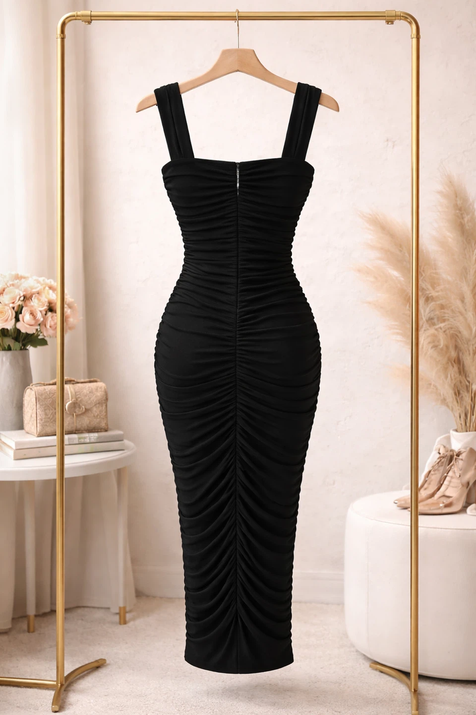 Black Ruched Off-the-Shoulder Midi Dress - photo 2