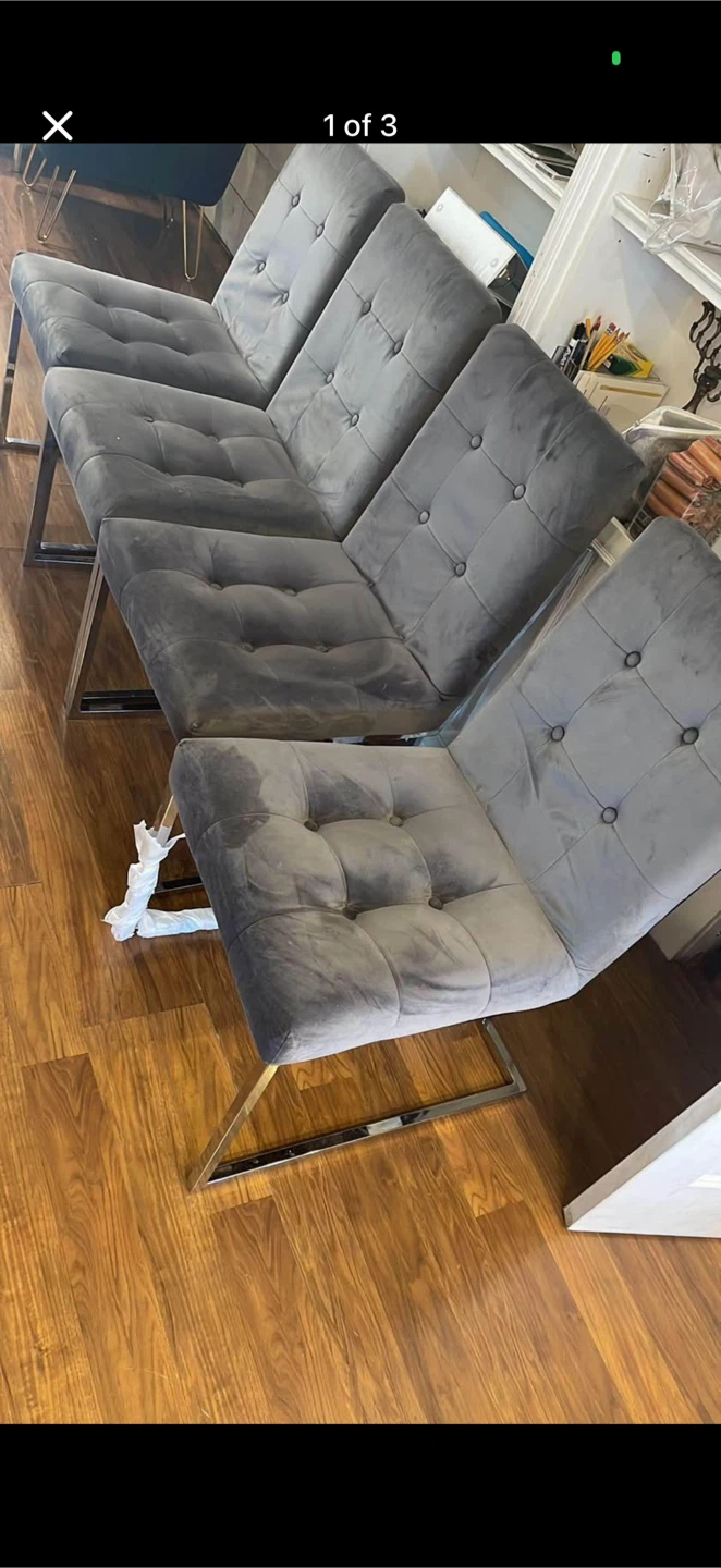 Gray Velvet Tufted Dining Chairs Set of 3