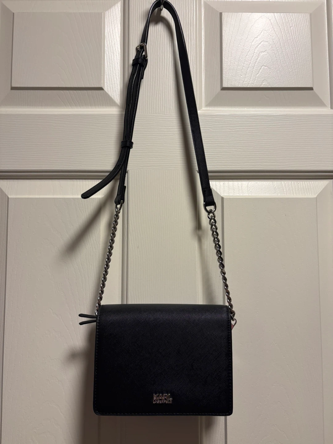 Karl Lagerfeld Black Saffiano Leather Crossbody Bag