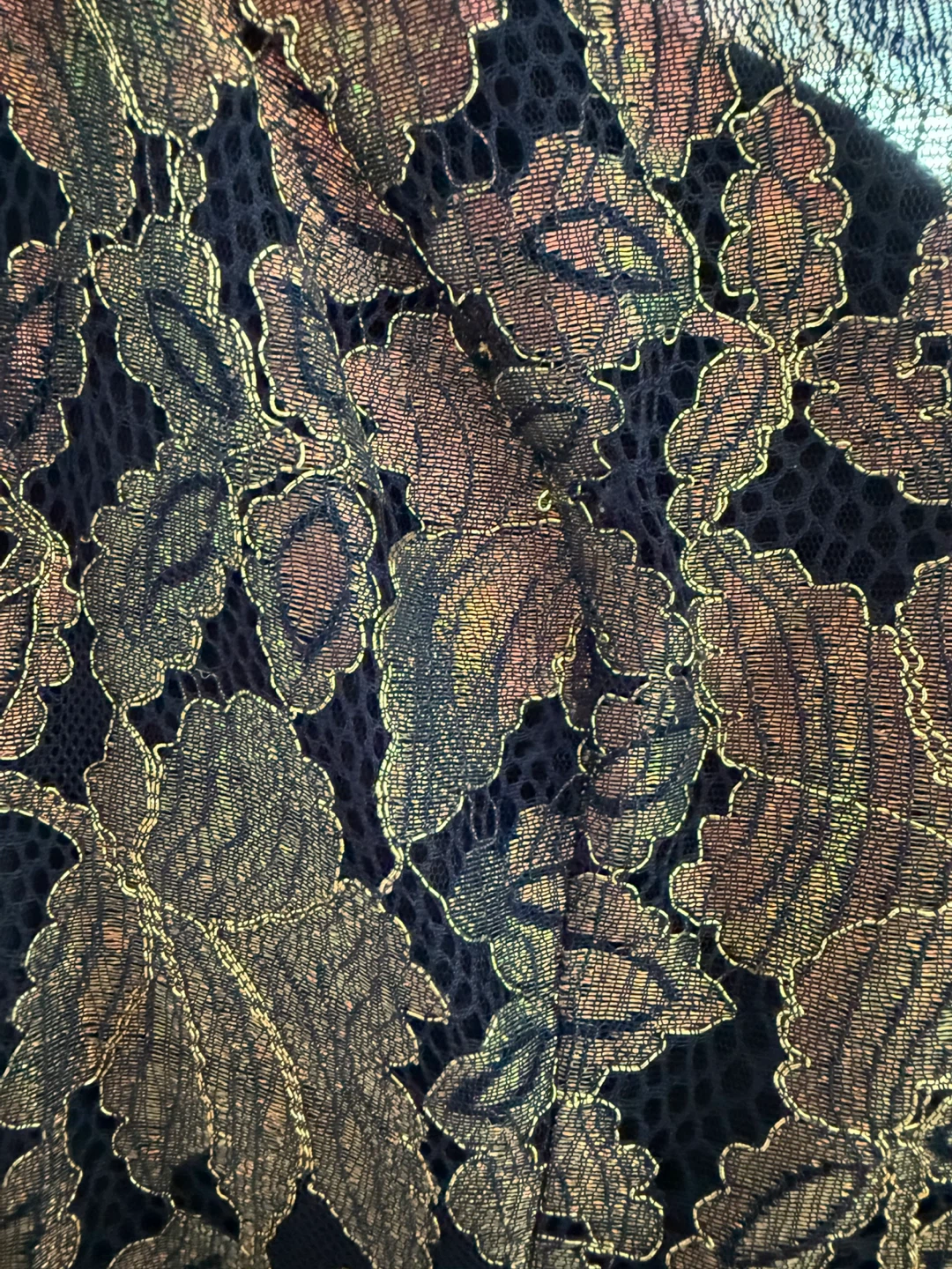 Women's Navy Lace Gown with Gold Leaf Pattern - photo 4