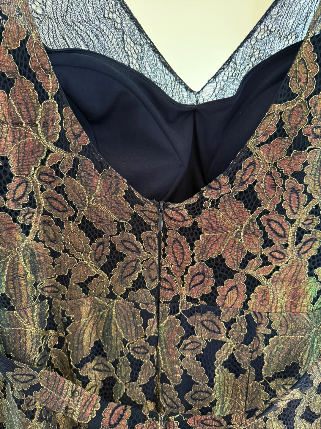 Women's Navy Lace Gown with Gold Leaf Pattern - photo 5