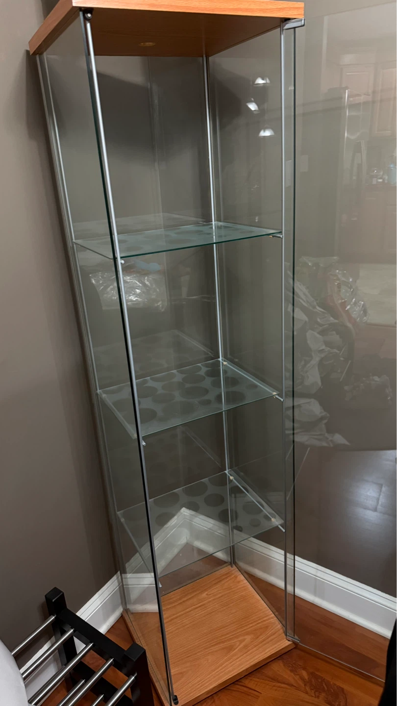 Glass Display Cabinet with Wood Top and Base