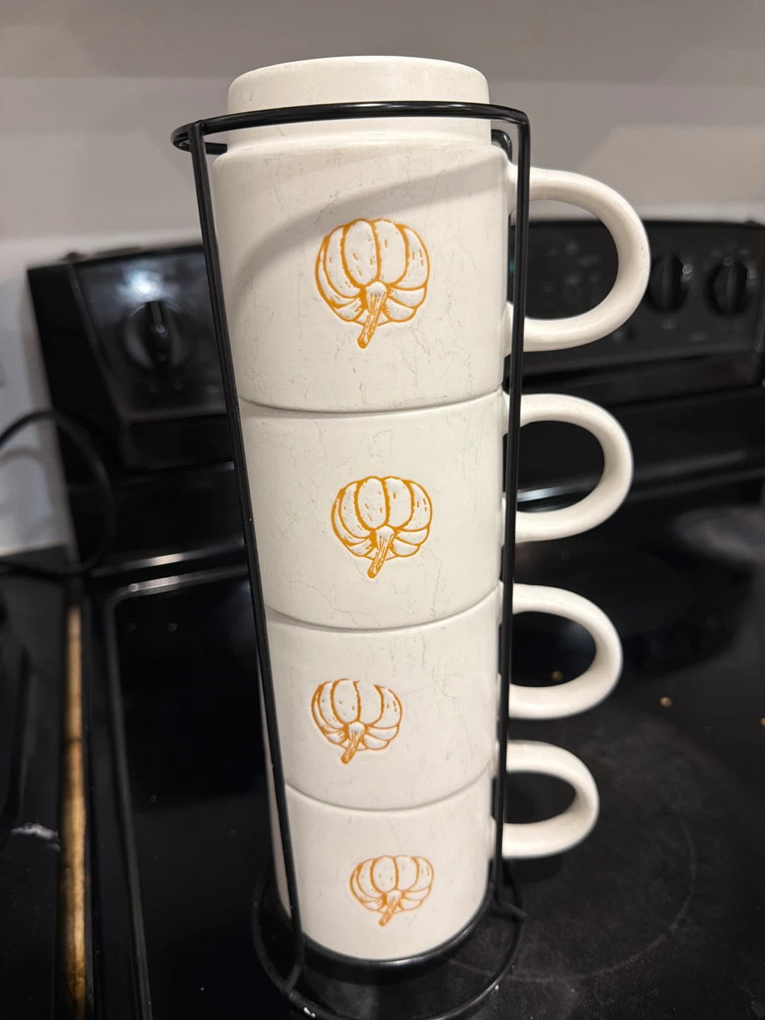Stacking Mugs with Pumpkin Design