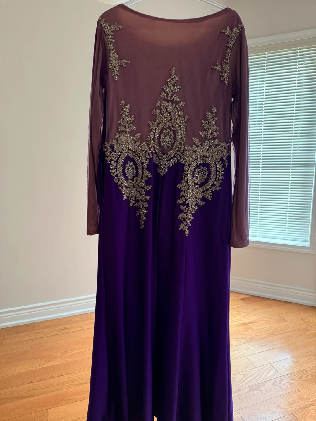 Purple Beaded Long Sleeve Formal Dress - photo 3