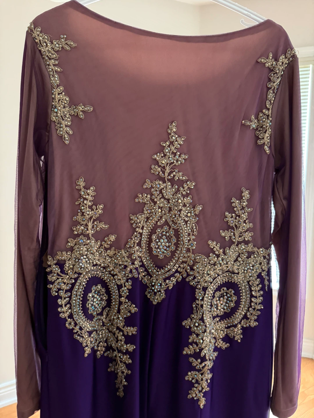Purple Beaded Long Sleeve Formal Dress - photo 4