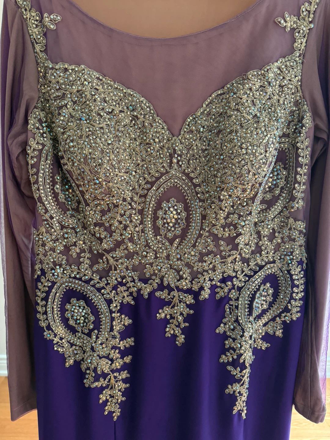 Purple Beaded Long Sleeve Formal Dress - photo 2