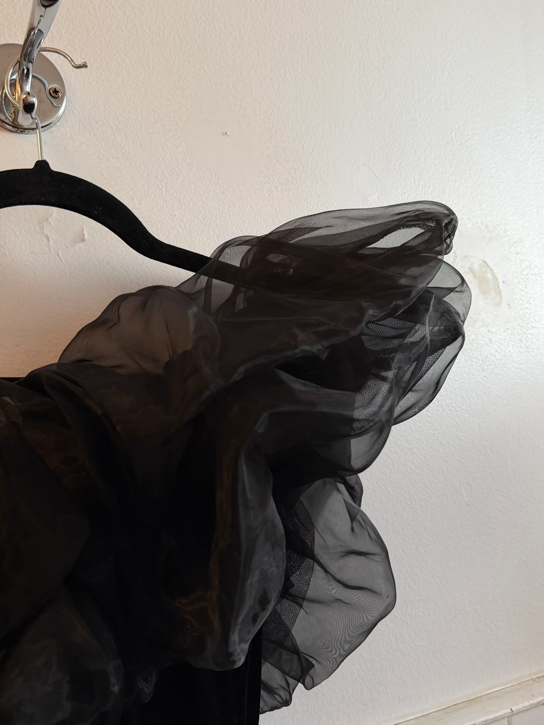 Zara Black Velvet Dress with Ruffle - photo 3