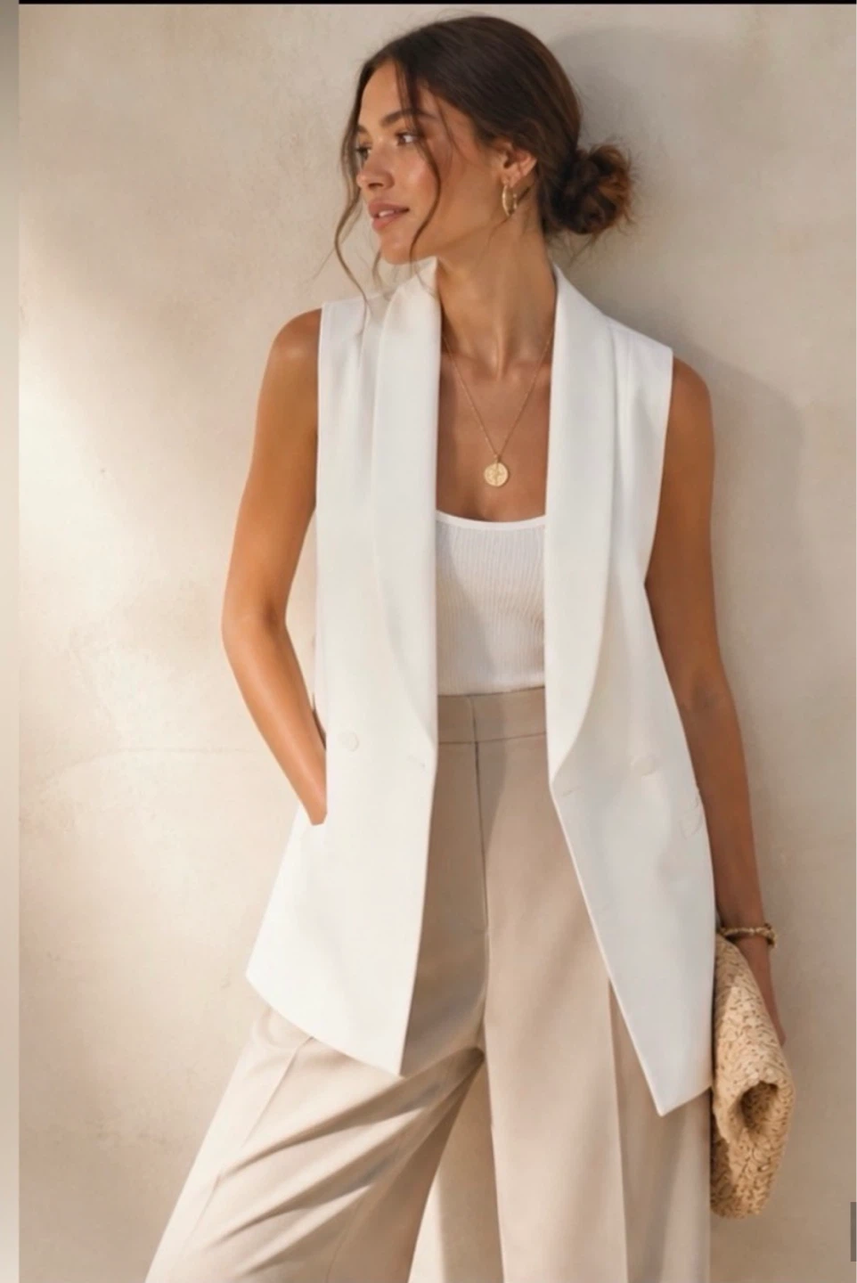 Zara White Sleeveless Blazer Vest ⚽